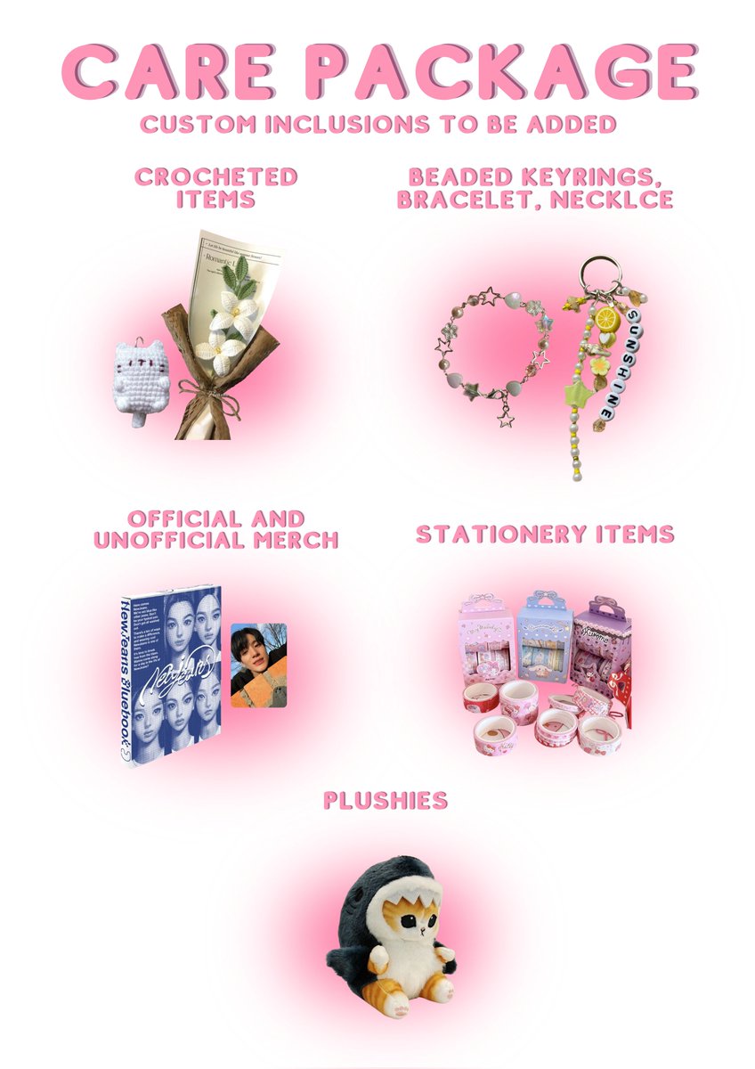 nm_print's tweet image. ˚ ༘♡ Care / Gift Package ⋆｡˚

Show your appreciation for a special person by sending them care packages 🩷

⇢ Customizable
⇢ Package starts at Php 150 (negotiable)
⇢ Price varies depending on the item to be added

See thread for more info‼️