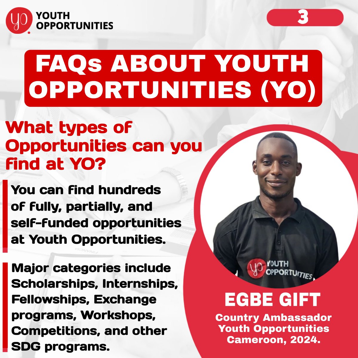 EgbeGiftDickson's tweet photo. At Youth Opportunities, you can find hundreds of fully, partially, and self-funded opportunities.

Some major categories of opportunities are Scholarships, Internships, Fellowships, Exchange Programs, Workshops, Competitions and other SDG anf youth development-related programs. https://t.co/xA82OnZ00H