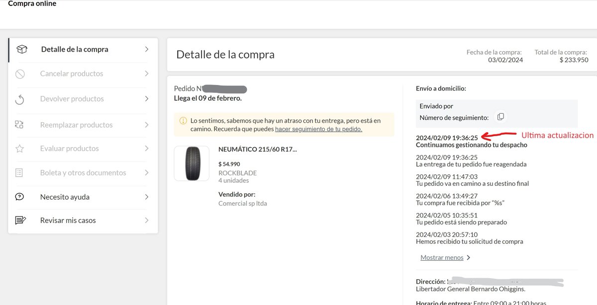 aterrile's tweet photo. Horrible https://t.co/x3hNWsKQIB
Compré 4 neumaticos el 3/feb y (como era de esperar) se atrasó la entrega. Llevo 16 días esperando que llegue mi pedido. La "ayuda" ? ... "Espere 5 días hábiles para una respuesta". Ahora espere 3 más. Y yo, con el auto tirado @FalabellaAyuda https://t.co/mTCjp10yah