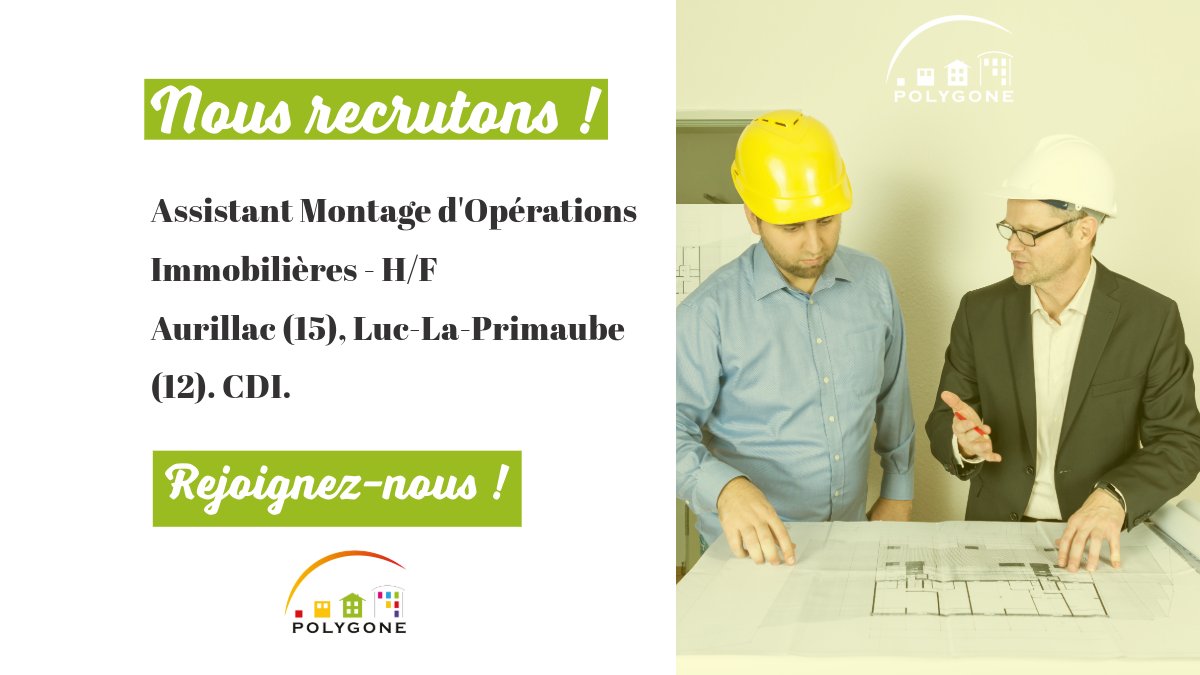 PolygoneSA's tweet image. 💼 | Offre d'emploi
🚧 Assistant en Montage d'Opérations Immobilières H/F
📌 Aurillac (15) et Luc-La-Primaube (12) : accompagnement des monteurs d'opérations dans le montage d'opérations de construction...
👉 + d'infos : polygone-sa.fr/index.php/qui-…