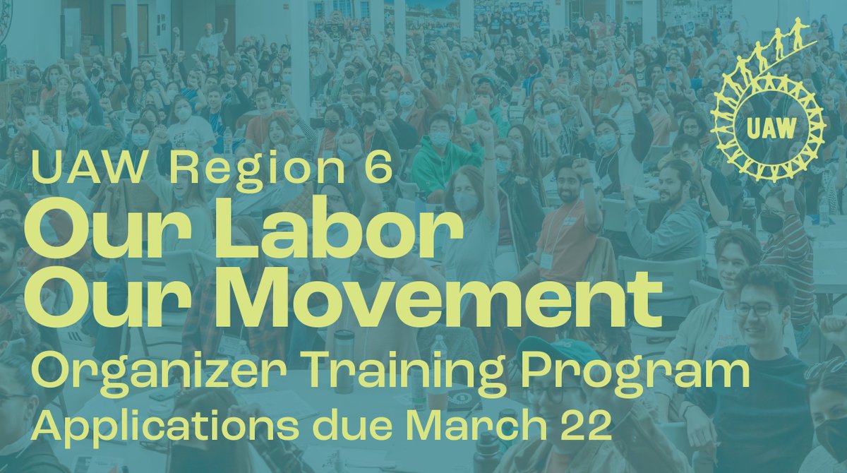 Spend your summer organizing with UAW! The Region 6 organizer training program, Our Labor Our Movement, is now accepting applications for a 3-month paid internship to hone your organizing skills on a UAW campaign in California, Washington, Oregon, Nevada, or Alaska. 1/2
