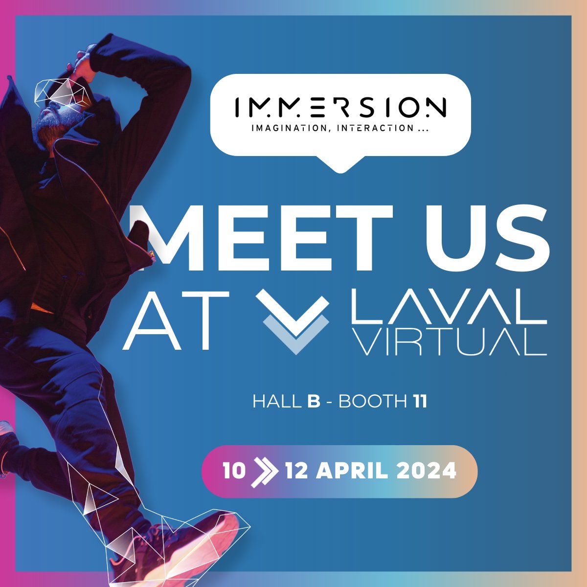 ⏰ [Événement] Le salon @lavalvirtual approche à grand pas, nous sommes à moins de deux mois du grand rendez-vous des technologies immersives. Nous serons présents comme chaque année. Venez à la rencontre de nos experts et de nos partenaires du 10 au 12 avril.