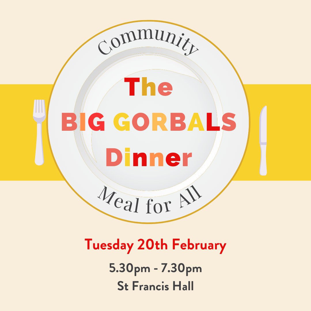 The Big Gorbals Dinner is back tomorrow night! 😋 

Why not come along  in out of the rain for a nice hearty meal? 🍲

Our Tenant Participation Officer, Susan, will also be there chatting about her role

Join us at St Francis Hall from 5.30pm until 7.30pm #goodaboutgorbals