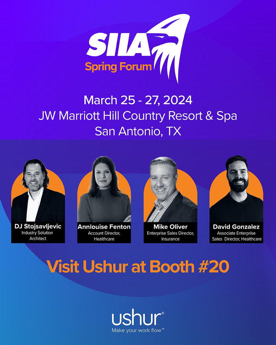 Stop by Booth #20 to join live, interactive demo sessions and see the Ushur no code builder in action, and learn how we can fit your needs.

🫱🏻‍🫲🏽 Schedule a 1:1 chat with us: hubs.la/Q02lm2RD0

#SIIA #SIIA2024 #SIIASpringForum #SIIASpringForum2024 #Ushur #event