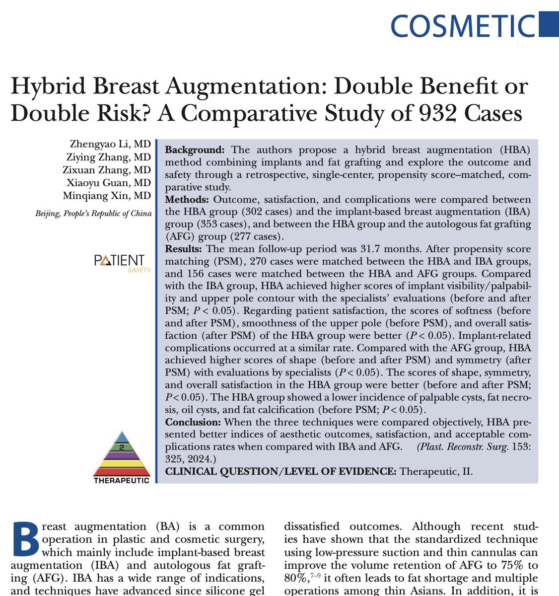 Use of fat grafting to mask breast implant contour achieved better aesthetic outcomes in Asian women, who often have tight skin envelop and constricted lower poles. Who says high level scientific studies cannot be done in cosmetic surgery? Impressive work. bit.ly/3Hzk4V4