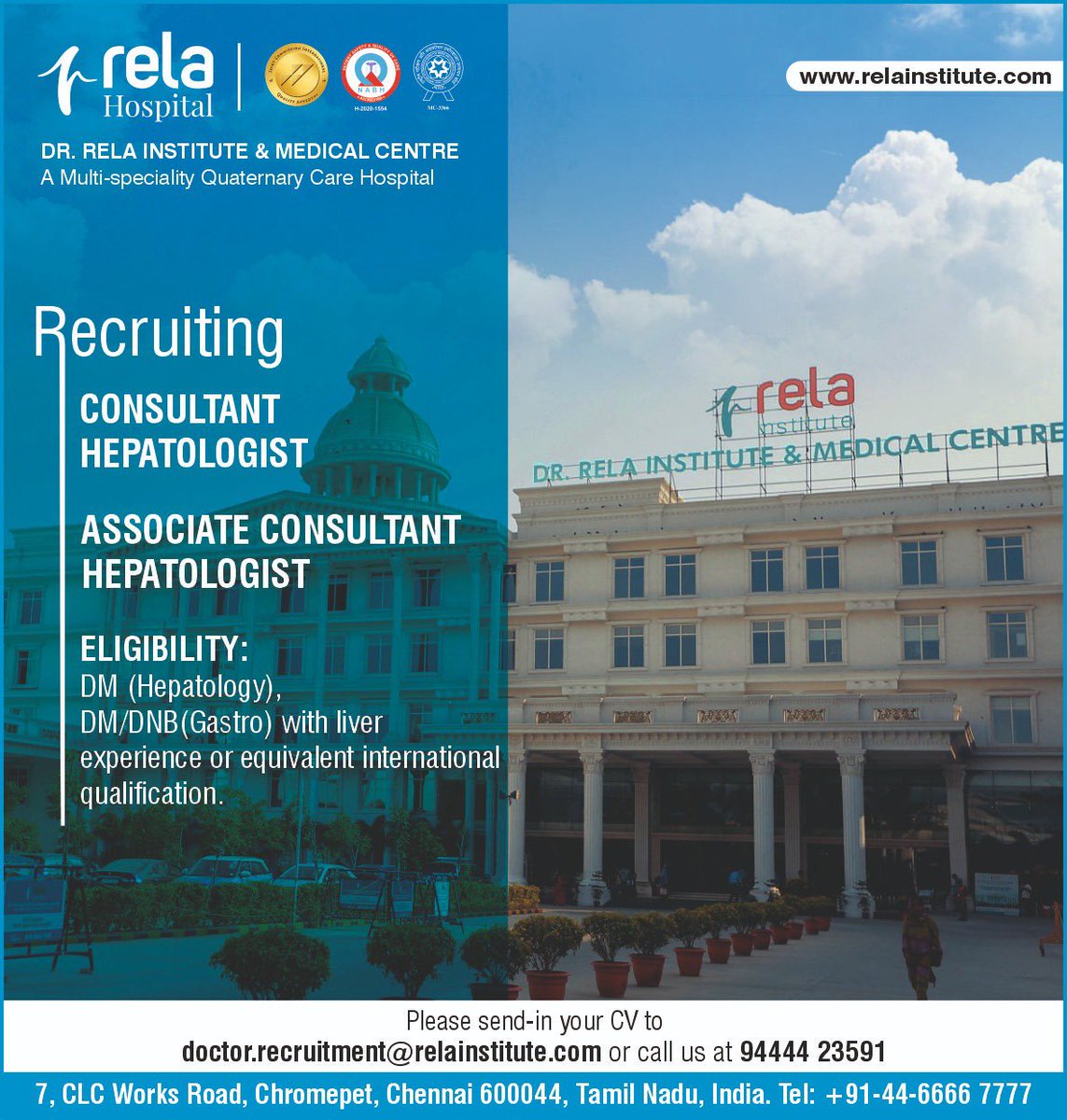 Applications are invited for following positions. An exciting opportunity to be part of <a href="/Rela_Institute/">Rela Hospital</a>. 
<a href="/_LTSI_/">LTSI</a>  #GITwitter #MedTwitter #liver