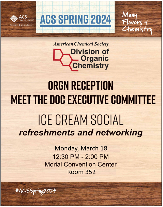 BagPhos's tweet photo. Headed to #ACSSpring2024 in New Orleans?
Stop by and meet the leaders of the @ACSorganic Division of Organic Chemistry!
We're having an Ice Cream Social on Monday March 18 from 1230- 2 pm in Morial 352!
#ACSNetworking https://t.co/HKk6u2sPCG