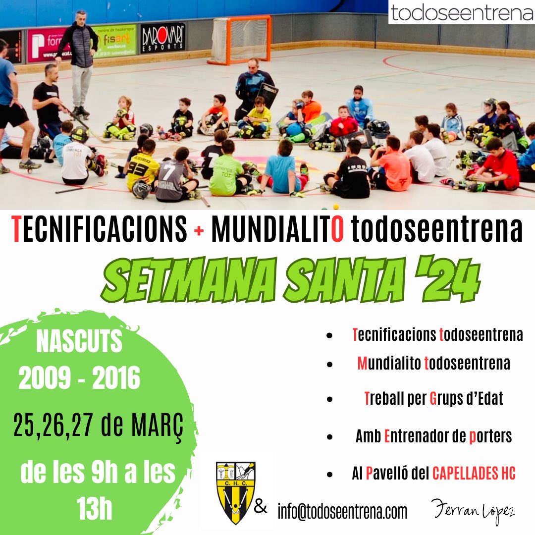 todo se entrena (@todoseentrena) on Twitter photo ‼️ATENCIÓ‼️SETMANA SANTA’24
💪TECNIFICACIONS + MUNDIALITO todoseentrena by <a href="/ferranlop75/">ferran lópez</a> a
👉SETMANA SANTA’24
👉Dies 25,26,27 de les 9h a les 13h
👉Tria la Sessió que Vols Venir
👉Amb Entrenador de Porters
👉Places Limitades😲‼️
👉info@todoseentrena.com ‼️ATENCIÓ‼️SETMANA SANTA’24
💪TECNIFICACIONS + MUNDIALITO todoseentrena by <a href="/ferranlop75/">ferran lópez</a> a
👉SETMANA SANTA’24
👉Dies 25,26,27 de les 9h a les 13h
👉Tria la Sessió que Vols Venir
👉Amb Entrenador de Porters
👉Places Limitades😲‼️
👉info@todoseentrena.com