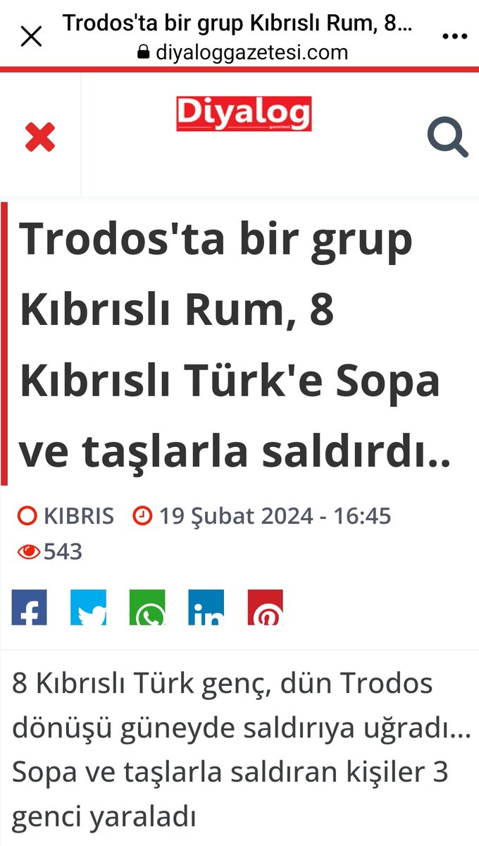 Güney Kıbrıs'ta adanın tek kar yağışı alan yeri olan Trodos Dağı'na kar görmek ve eğlenmek için giden 8 Türk genci 15 Rum'un taşlı sopalı tekmeli yumruklu saldırısına uğradı
20-35 yaş aralığındaki Rumların Yunan bayrağı sarılı sopalarla saldırdığı Türklerin yoldan geçen diğer +