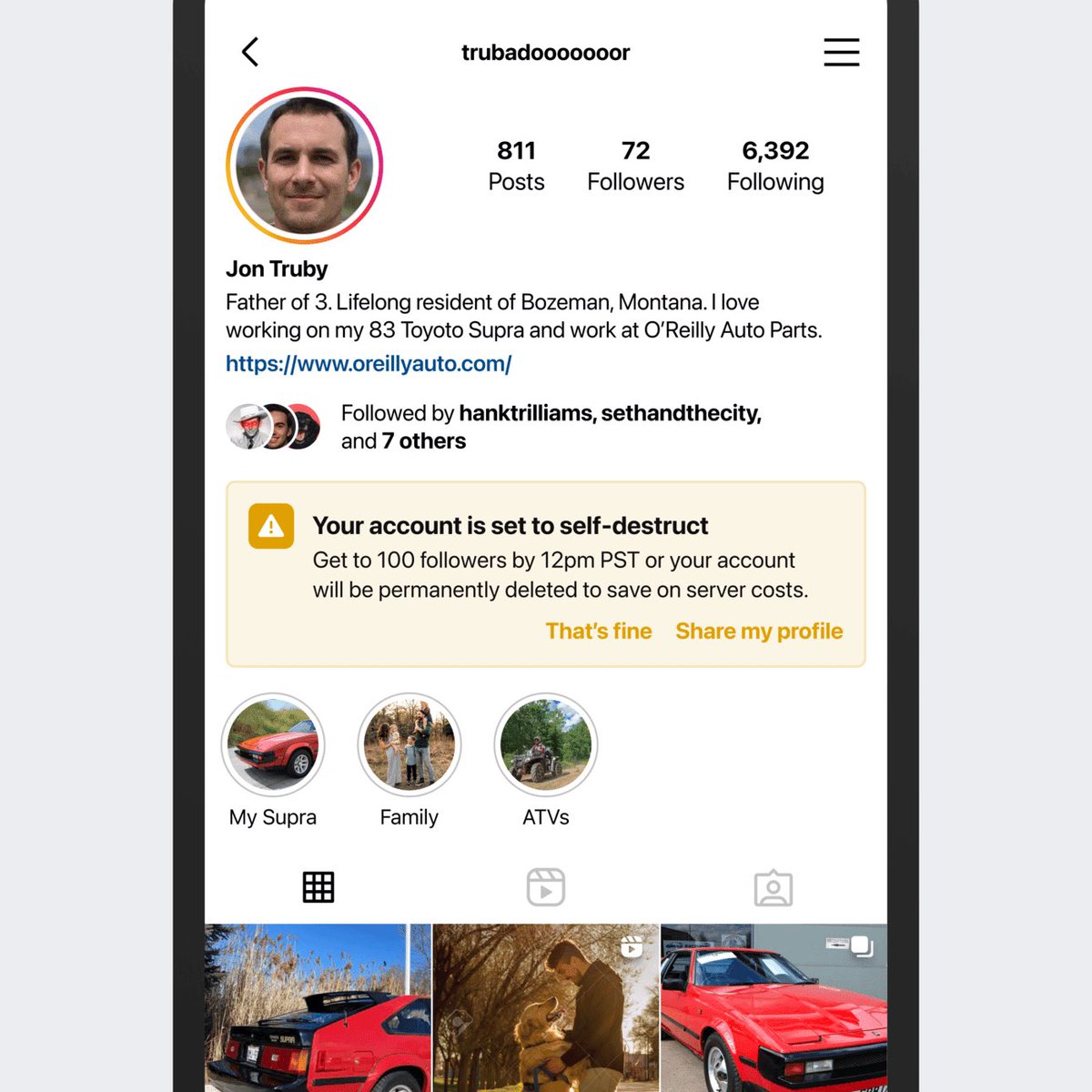 soren_iverson's tweet photo. Instagram feature to delete your account if it doesn't get enough engagement https://t.co/CpJezhor6L