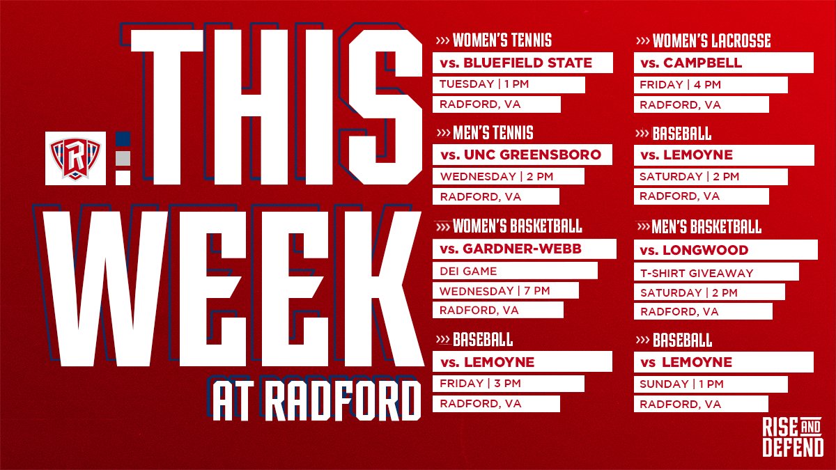 Here's what is coming up at Radford this week! #RiseAndDefend