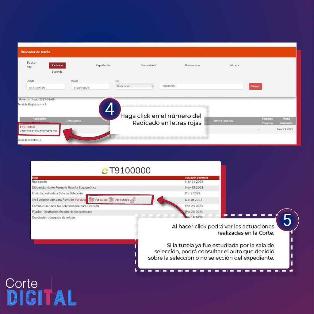 CConstitucional's tweet image. #CorteDigital 💻 | ¿Cómo consultar el estado del trámite de mi tutela en la Corte Constitucional?