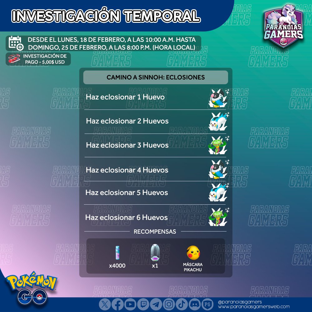 ParanoiasGamers's tweet photo. TEAM PARANOICO!
Os dejamos las infografias con todos los detalles del Camino a Sinnoh: misiones, incursiones y todas las investigaciones disponibles. ¡A por ellos!

#PokemonGO https://t.co/jP8qbZQSg0