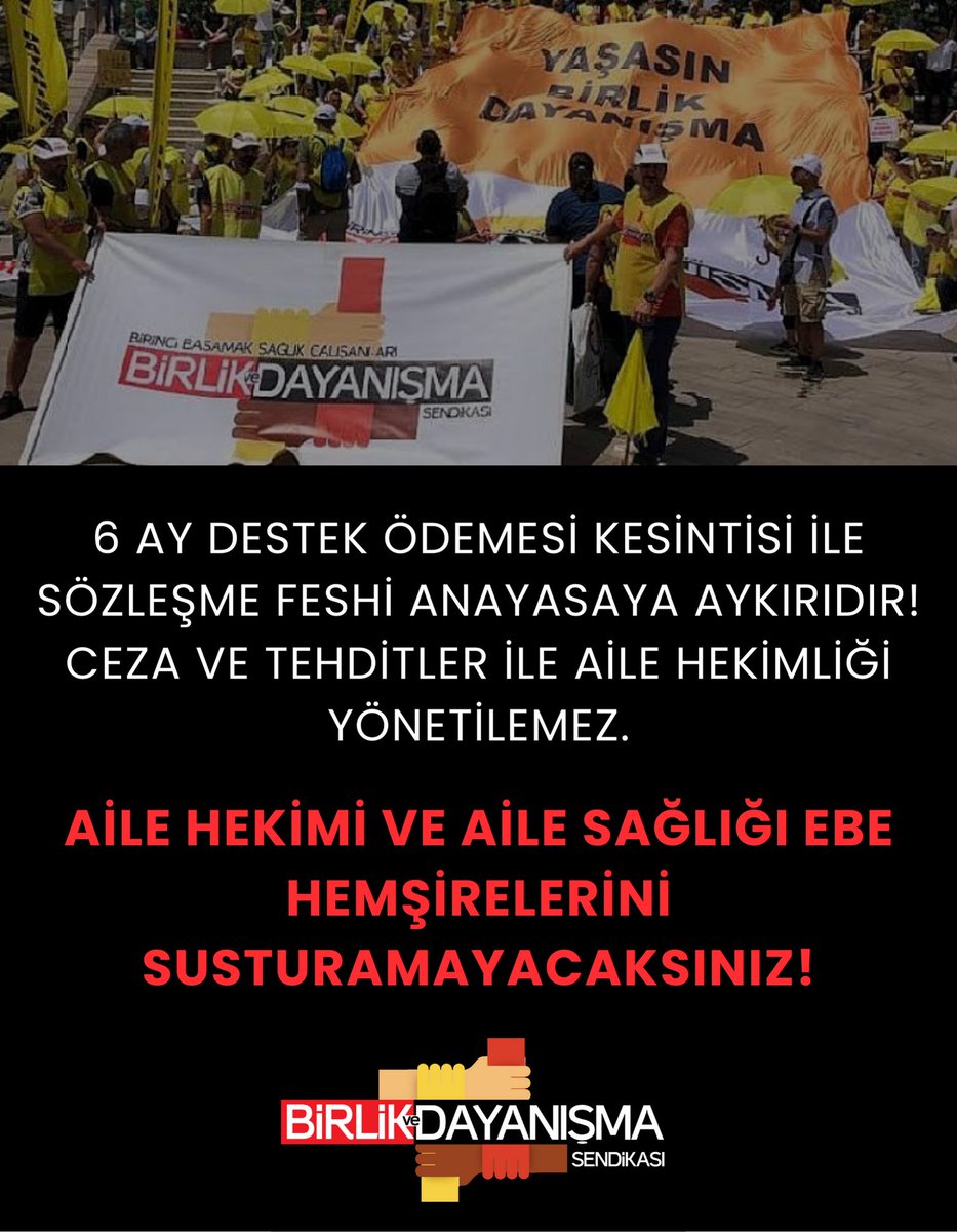 Aile Hekimliğinde ceza alırsan destek alamazsın, destek alamazsan sözleşmen feshedilir kanunu kabul edilemez!
#işimizpamukipliğinde...

<a href="/dayanismasen/">Birlik ve Dayanışma Sendikası</a> <a href="/AHEF2008/">AHEF</a> <a href="/Ankased06/">Ankased</a> <a href="/ANKAHED/">ANKAHED</a>