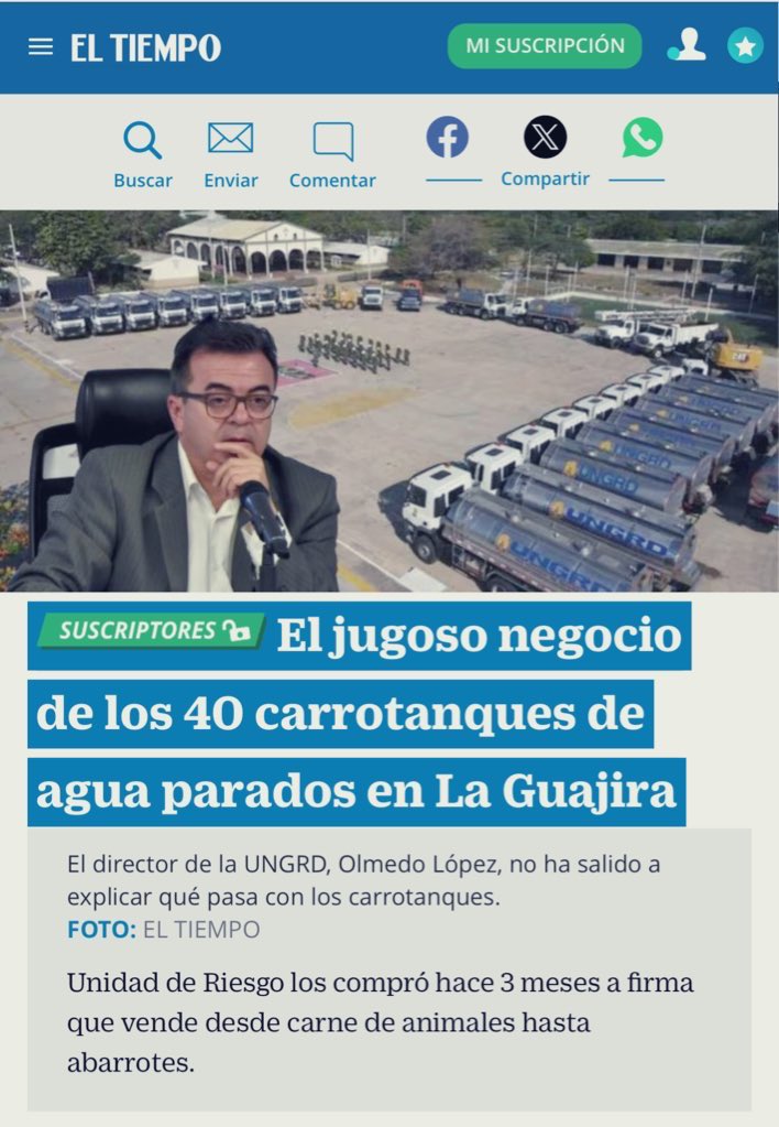 ghitis's tweet photo. Se pagó $ 46.800.000.000 por los 40 carrotanques para la Guajira.

Eso es $1.170 millones por cada uno, pero los carrotanques vales entre $500 y $600 millones.

Un sobrecosto del 100%

¿En qué bolsillos se quedaron los $23.000 millones de sobrecosto? https://t.co/Wl8wCxnK49