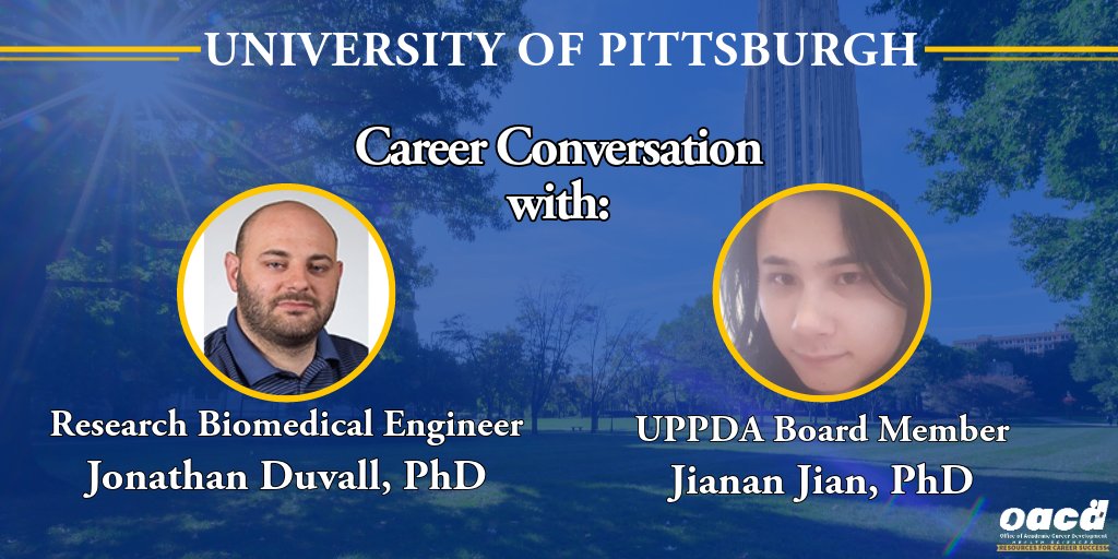 Don’t miss tomorrow’s Career Conversation with Pitt alumnus, Jonathan Duvall, PhD, now a Research Biomedical Engineer with the Department of Veterans Affairs &amp; an Adjunct Professor at Pitt in the Human Engineering Research Laboratories! Register here: oacd.health.pitt.edu/content/pact-s…