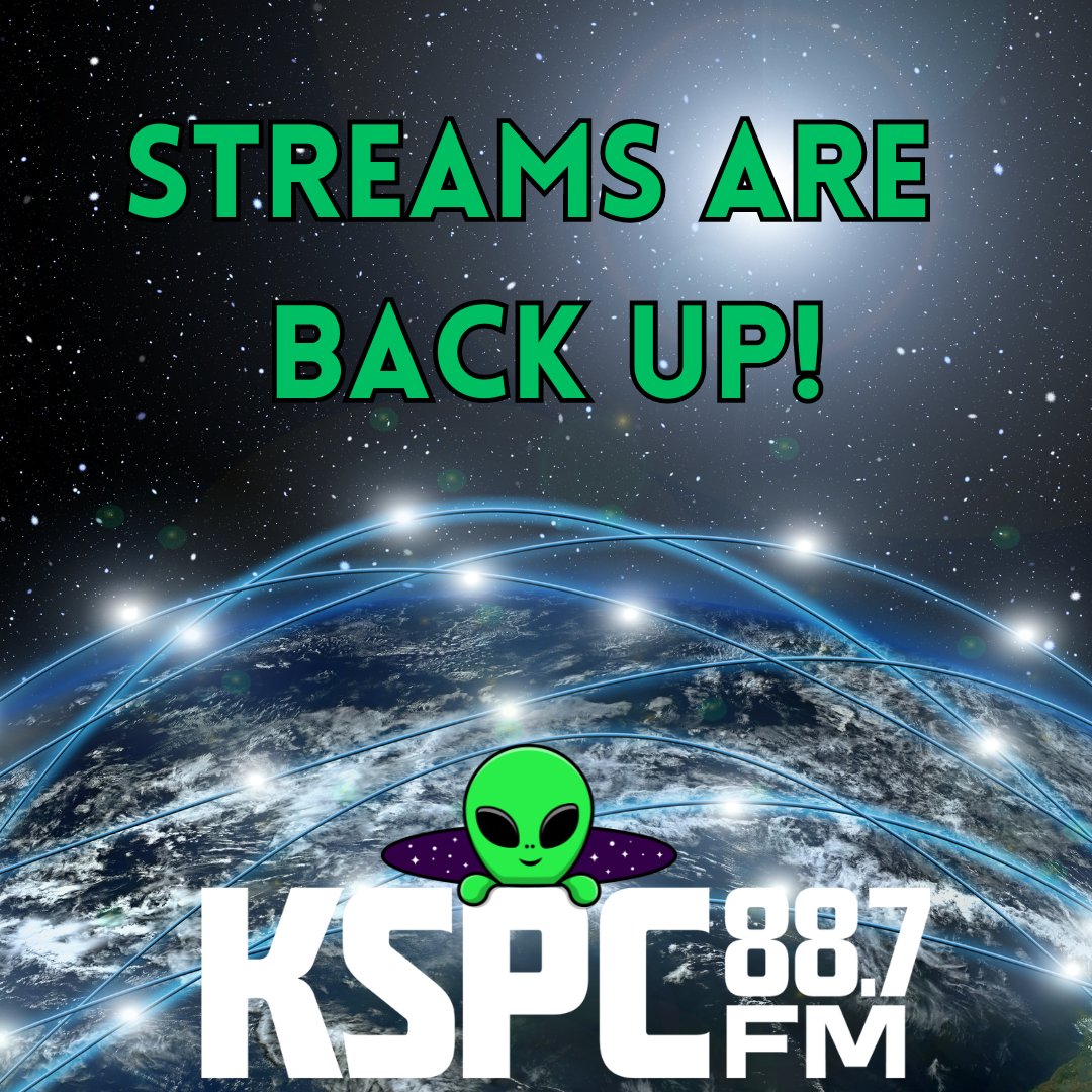 kspc's tweet photo. Hooray! Our streams are back up! Go to Listen Live to access the streams (the media player on the main page is currently down)! 🛸 🎶 https://t.co/SLFtBef0I9