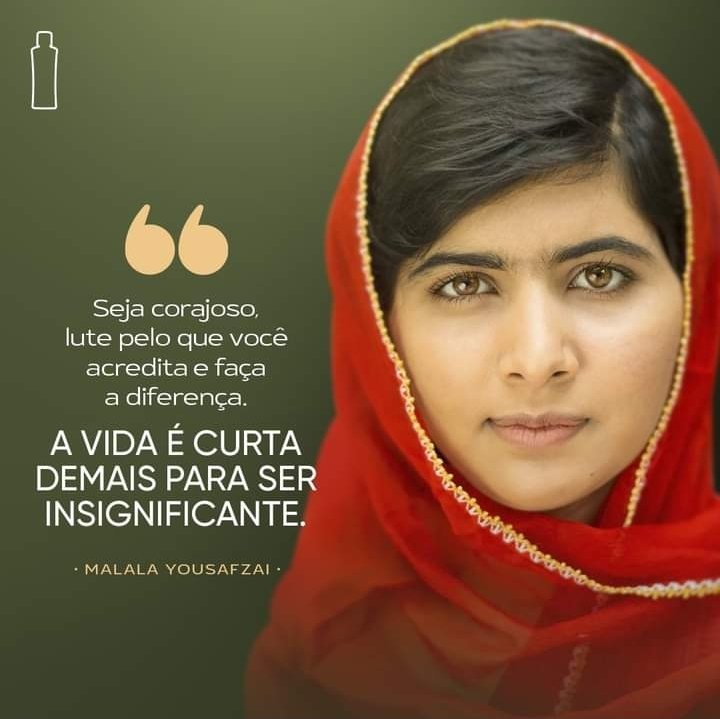 Malala Yousafzai é uma mulher que tem marcado o mundo com seus discursos e suas conquistas!

Sempre teremos a chance de fazer diferença por onde formos, e que tal aprendermos essa lição com ela? 💖

 #MalalaYousafzai