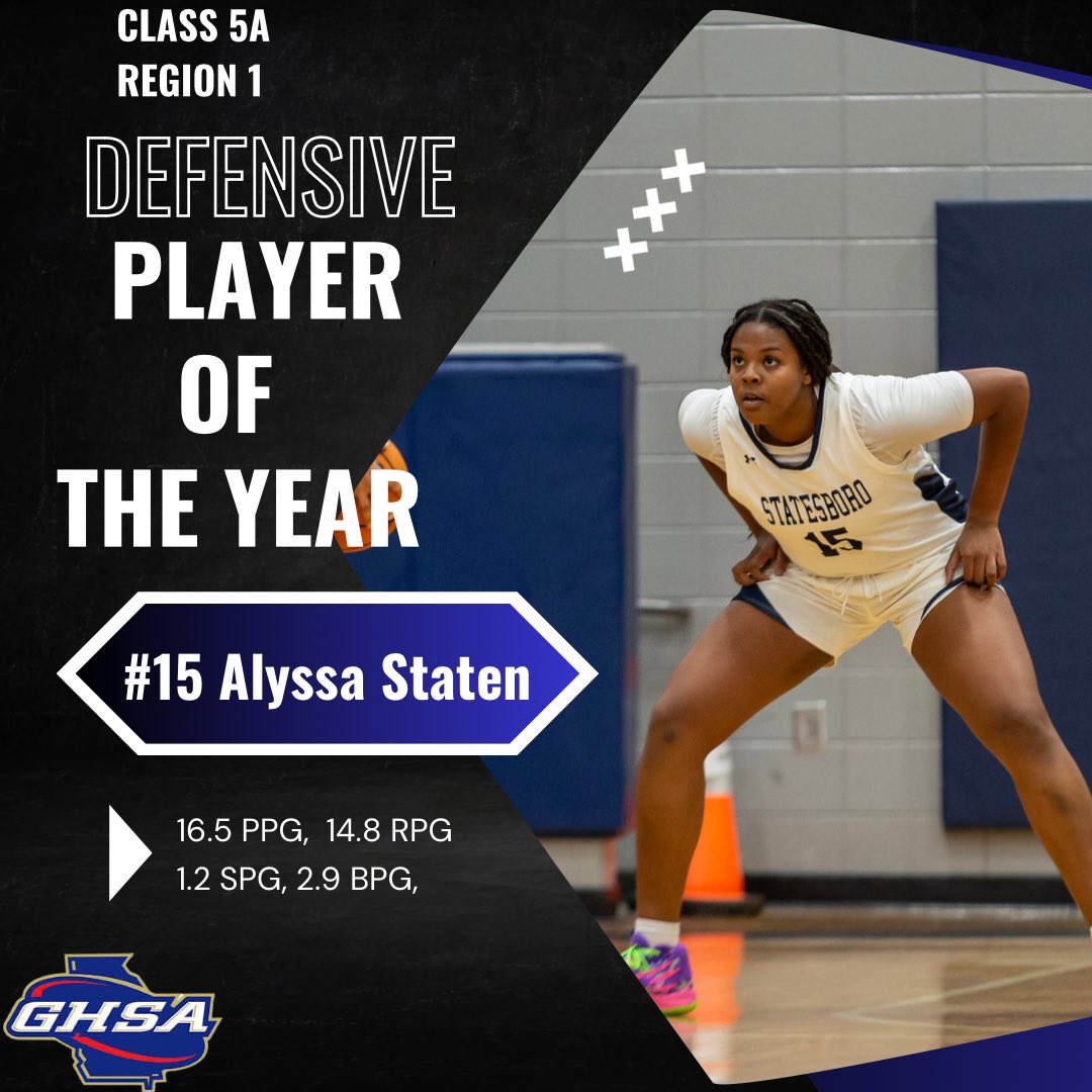 Statesboro Women’s Basketball (@statesboro_wbb) on Twitter photo CONGRATULATIONS!!
SR. ALYSSA STATEN
REGION 1-5A
DEFENSIVE PLAYER OF THE YEAR
<a href="/AlyssaStaten9/">Alyssa Staten</a> CONGRATULATIONS!!
SR. ALYSSA STATEN
REGION 1-5A
DEFENSIVE PLAYER OF THE YEAR
<a href="/AlyssaStaten9/">Alyssa Staten</a>