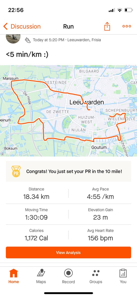 Progression, running sub 5 min a km now  in comfortable heartrate
