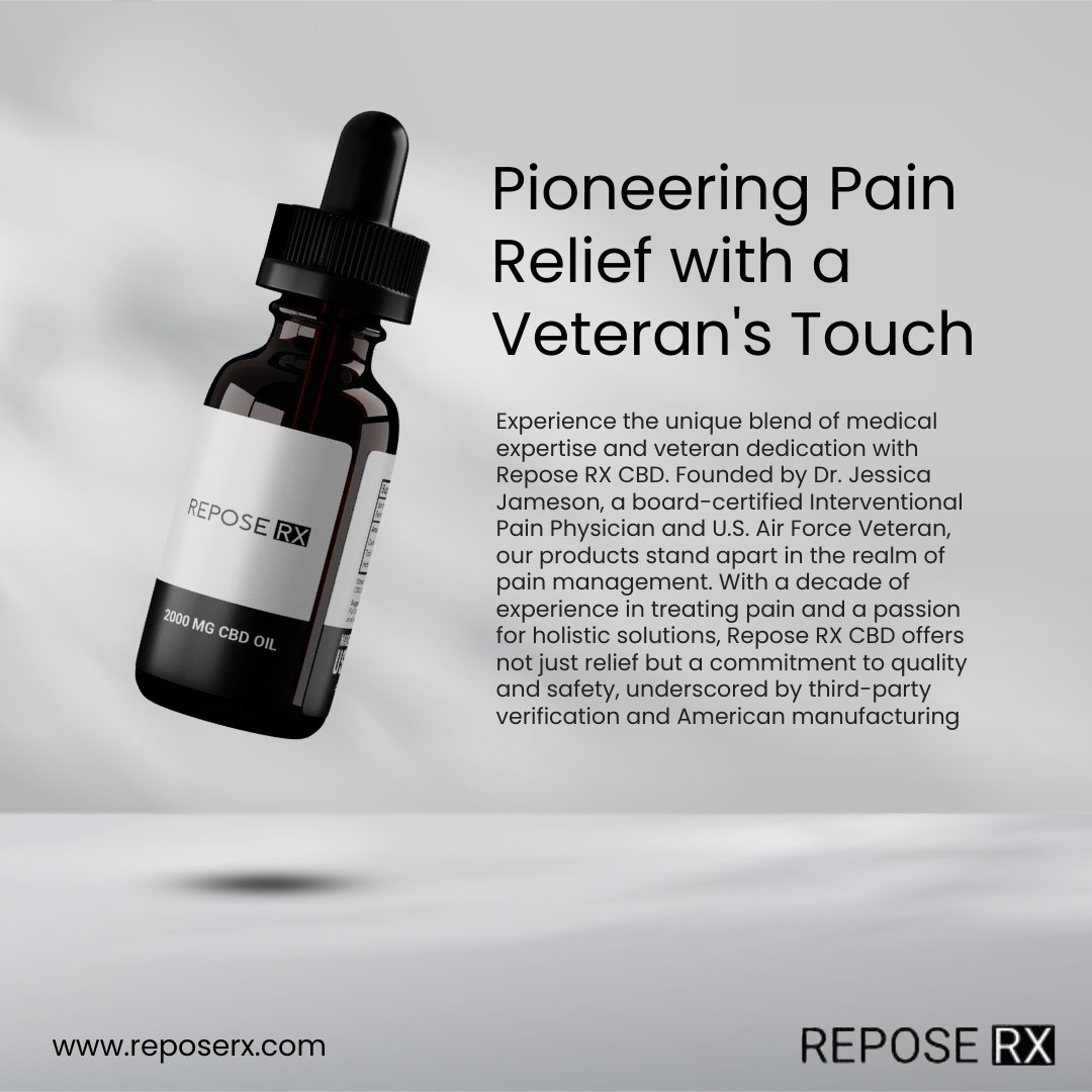 ReposeRXStore's tweet photo. Repose RX CBD Oil is crafted with care under the guidance of Dr. Jessica Jameson. Our commitment to pain relief is backed by rigorous testing and a promise of purity, ensuring that you receive nothing but the best.Β #PureRelief #PhysicianOwned #VeteranOwned #WomanPhysician https://t.co/7tMubY7e9G