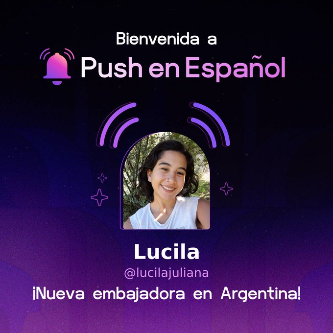 PushEnEspanol's tweet photo. @pushprotocol @MetaMask @unstoppableweb @Cointelegraph @digitaljournal @cryptonews @CoinDesk ✨¡Tenemos nueva embajadora! ✨
🔹Te presentamos a @lucilajuliana, nueva integrante de la subDAO de #PushenEspanol 🔔💜
🔹Se une al equipo desde Argentina.🤩🇦🇷 https://t.co/bWYGcPjd8I