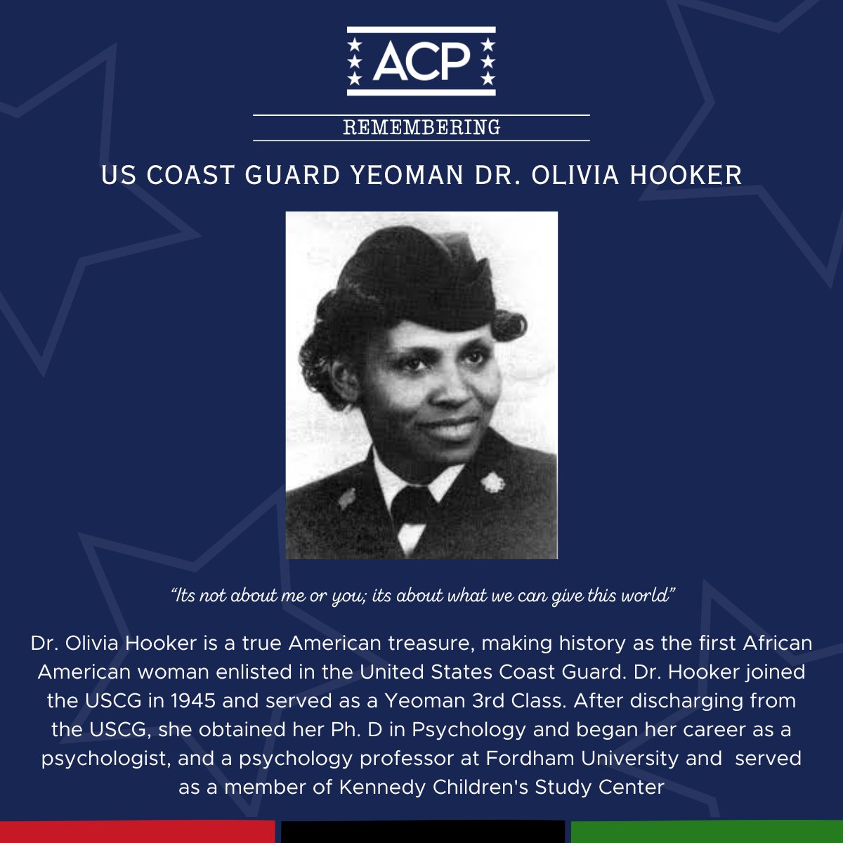 Today, we salute Dr. Olivia Hooker, the first African American woman to proudly wear the U.S. Coast Guard uniform. Learn more at loom.ly/sap3RAg #DrOliviaHooker #CoastGuardReserve #Legacy'