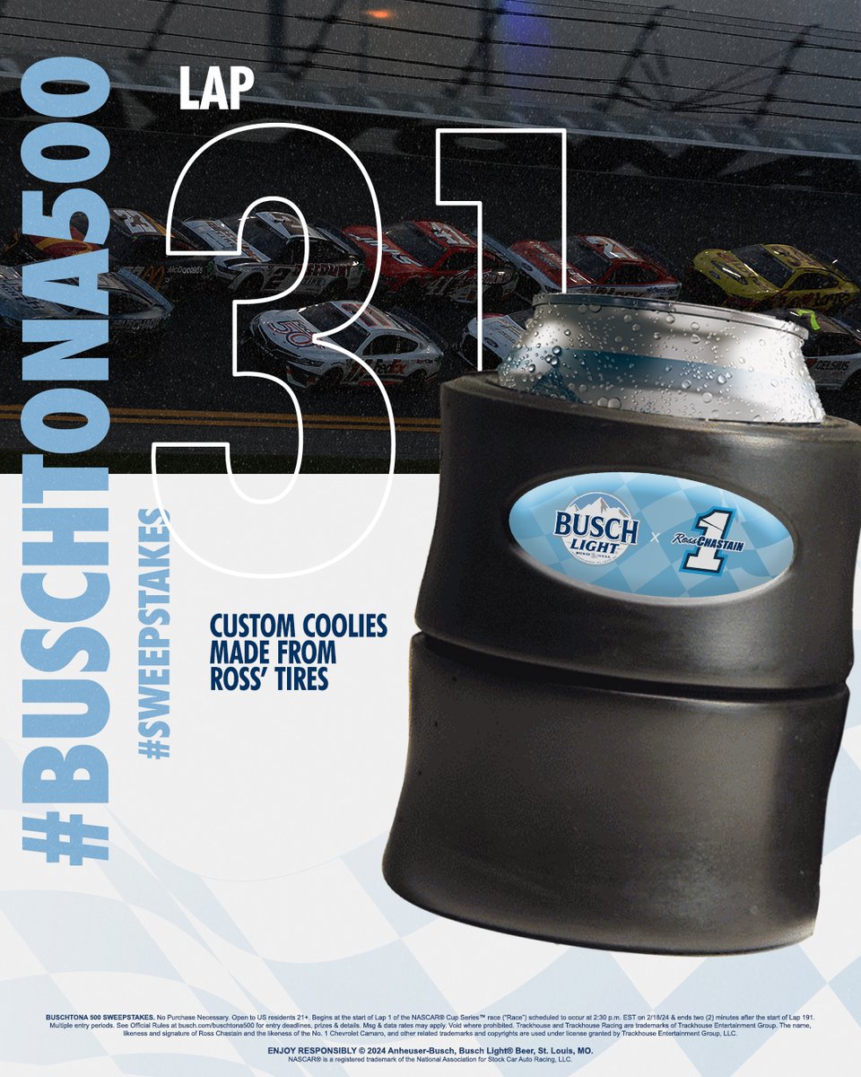 CUSTOM COOLIES MADE FROM @ROSSCHASTAIN'S #DAYTONA500 TIRES? YES PLEASE.​

LAP 31 begins NOW. Reply using #Buschtona500 #Sweepstakes for a chance to win one!