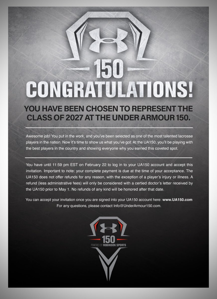 RyanELeaman's tweet photo. I’m excited to be invited to play at the @UnderArmour150 this summer!  #2027 #lacrosse https://t.co/UJJZhjHBzp