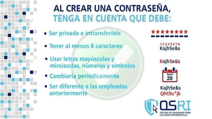 #BandecTeInforma👇
Las contraseñas son el primer paso para mantener nuestros datos protegidos.
#CubaRedesSeguras
#ciberseguridadparatodos
#MajaguaUnida