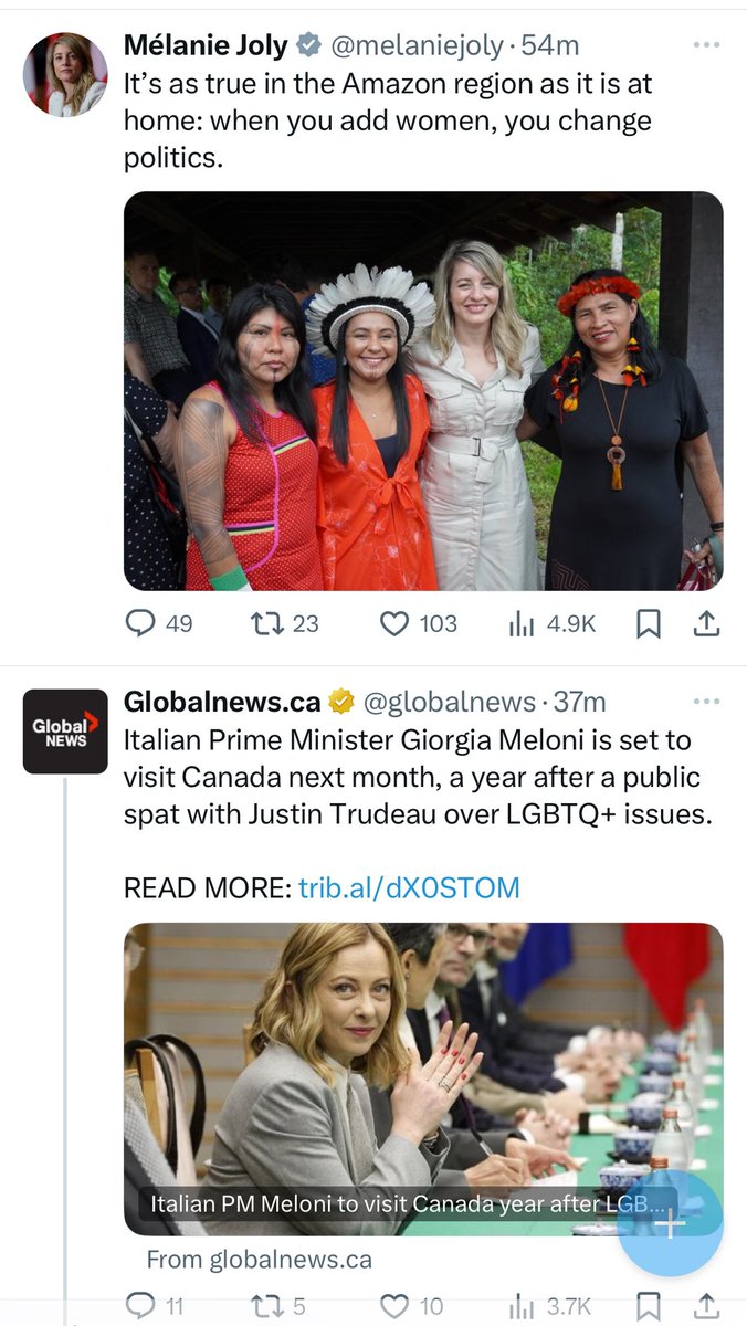 These two posts just appeared one after the other in my feed. A reminder that not all women are respected equally by the Trudeau government, right Mel? #AddWomenChangePolitics