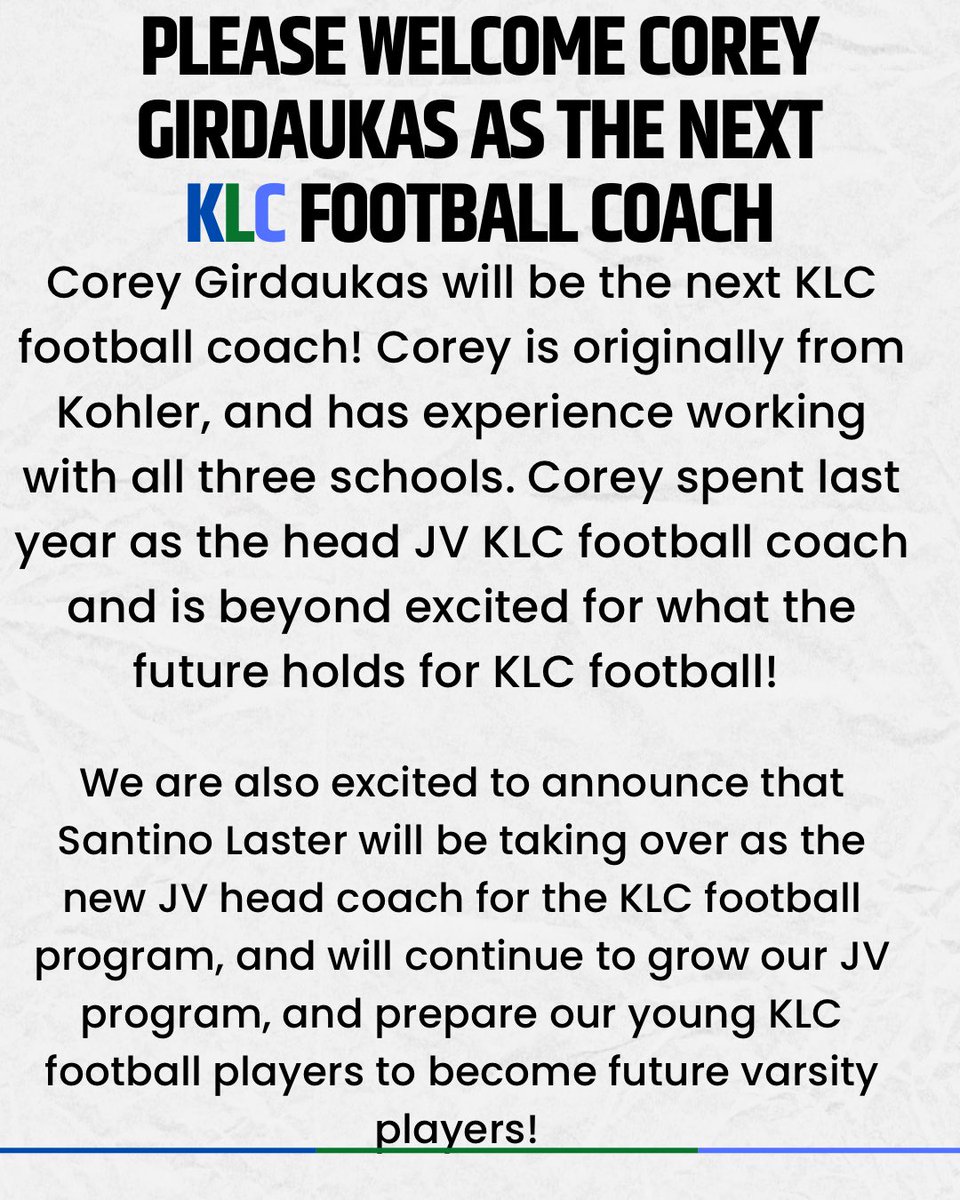 We would like to officially announce Coach Girdaukas as our next KLC head coach!