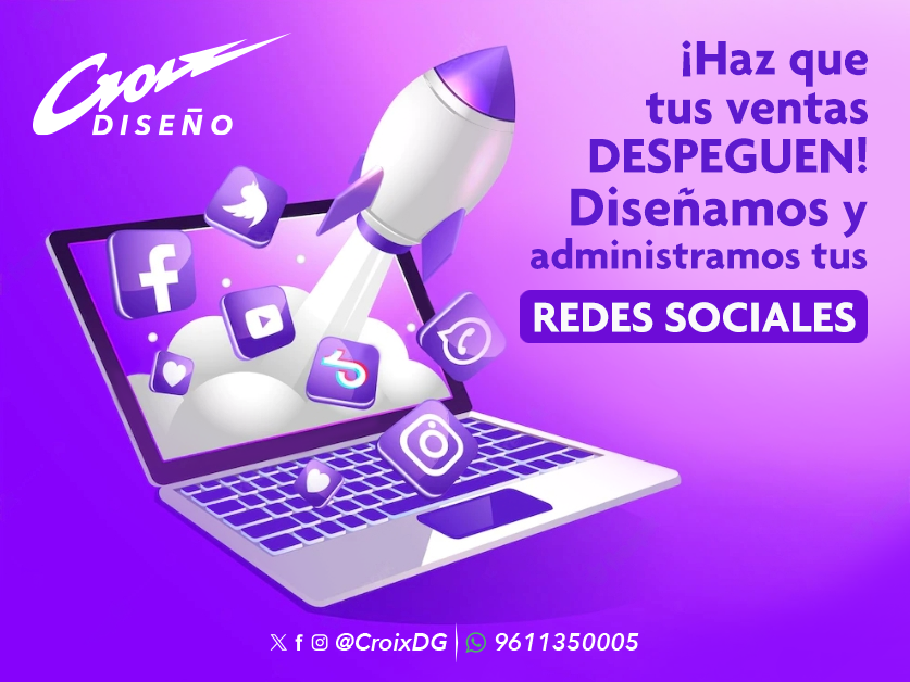 ¡Haz que tus ventas DESPEGUEN! 🚀 Diseñamos, gestionamos y direccionamos tu publicidad en redes sociales, enfocados en alcanzar tus metas. Tu imagen cuenta, y cuenta mucho. ¡Eres lo que proyectas, y queremos proyectarte bien! #CroixDiseño 
📲 9611350005