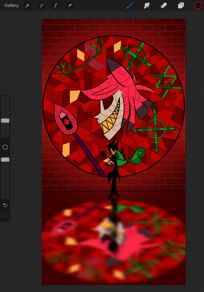 OkayButWhyvern's tweet image. Finished my Alastor stained glass piece today! Working on Charlie's next #HazbinHotelAlastor
