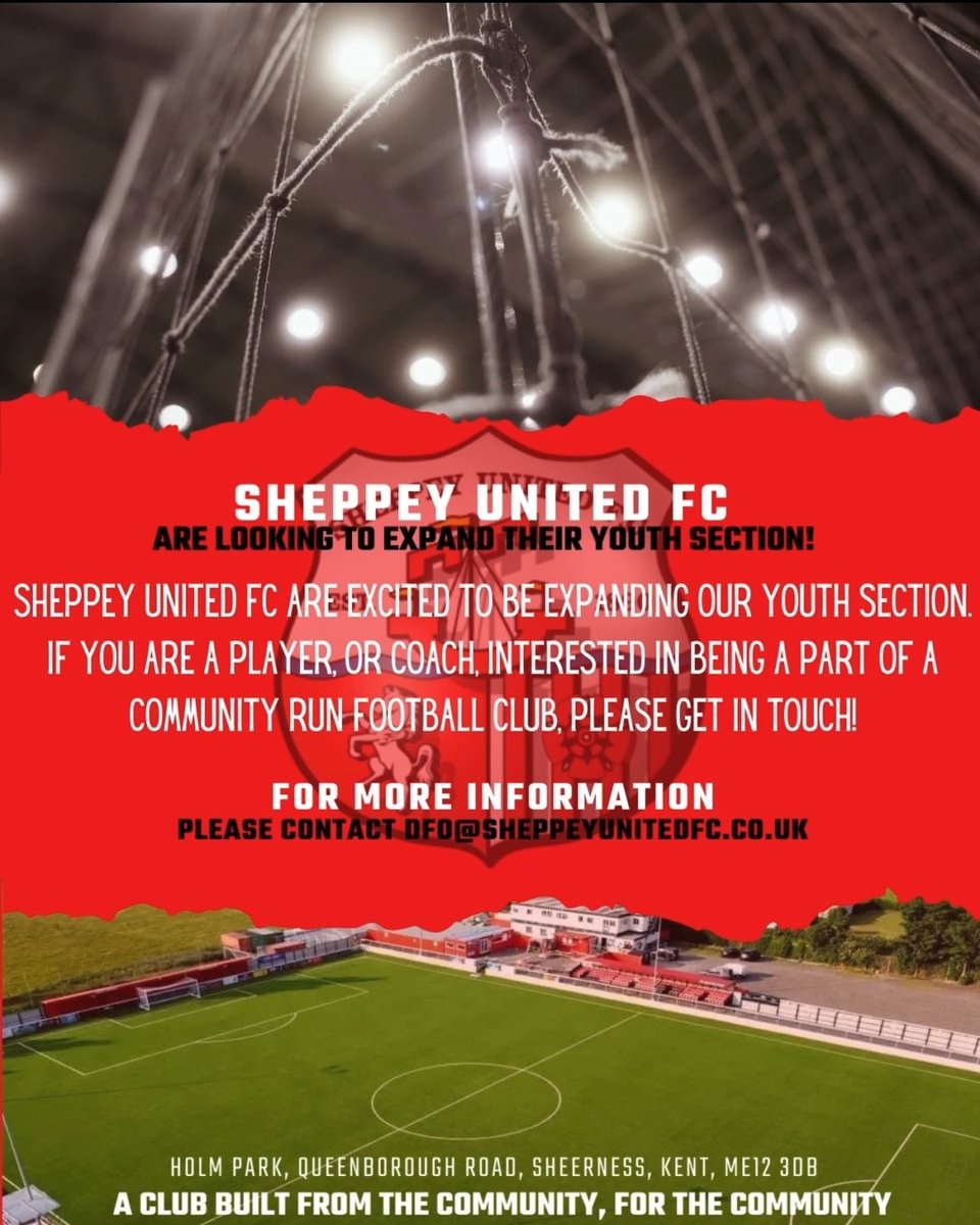 Whether you are a player, a coach or a volunteer that wants to join a progressive club with a proven pathway in football, email dfo@sheppeyunitedfc.co.uk or Sheppeyunited@kentyouthleague.co.uk to discuss @SheppeyUFC @KentYouthLeague @KentFA @KentOnlineSport @soccerelitefa 🔴⚪️⚽️