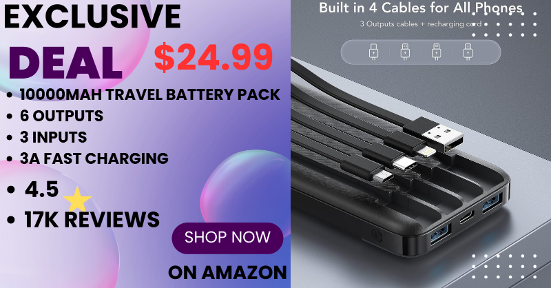 RobotTakeOver_'s tweet photo. 🔋 Stay powered on the go! Grab this sleek 10000mAh battery pack with 6 outputs &amp; 3 inputs for just $29. ⚡️ 3A Fast Charging for all your devices! Don't miss out on 17K 5-star journeys. #TravelCharged #AmazonFind #BatteryDeal 💼✈️