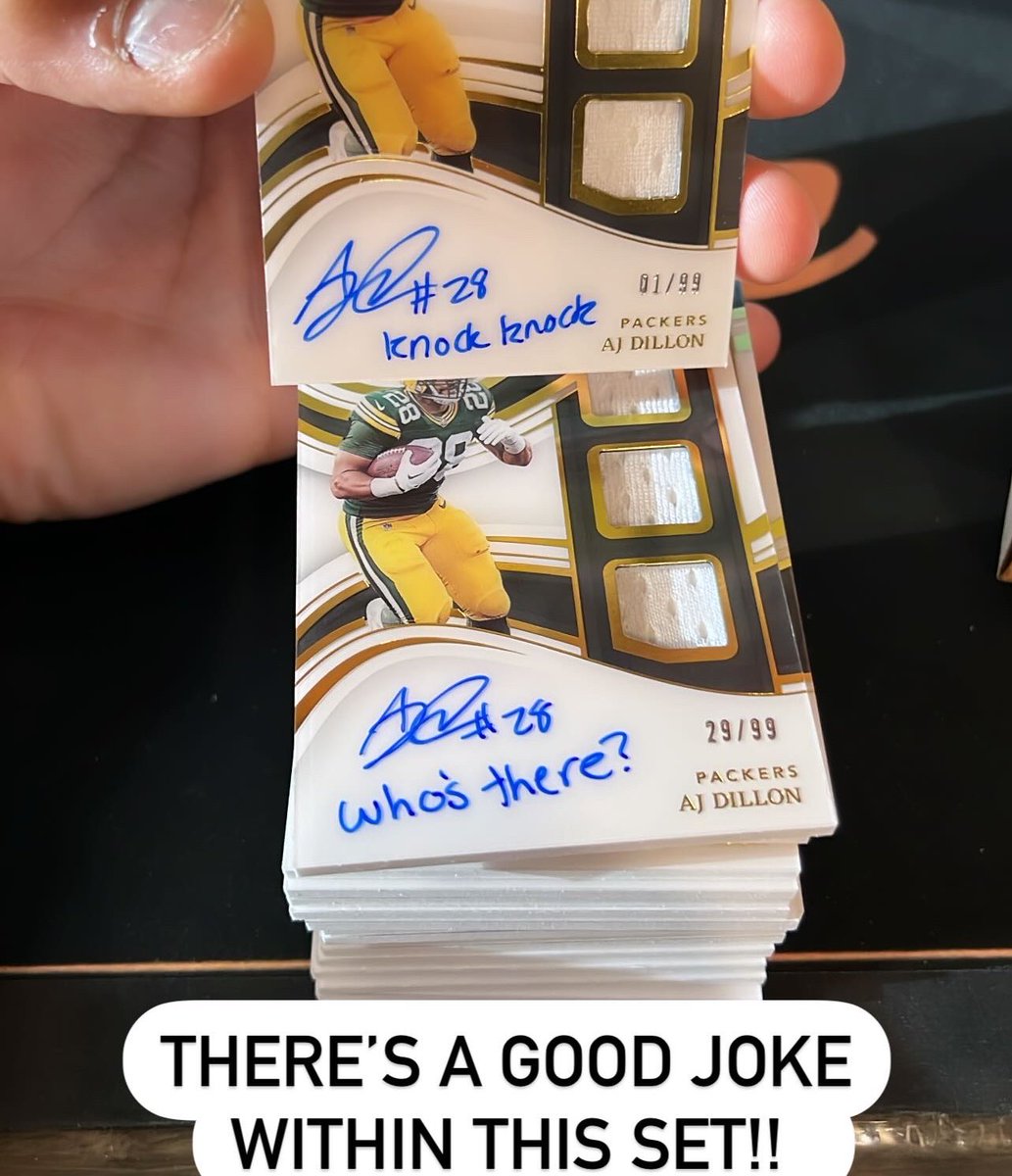 ajdillon7's tweet photo. Cards and jokes 😂 going to be cool to see someone get the full set https://t.co/QPayWm17bZ
