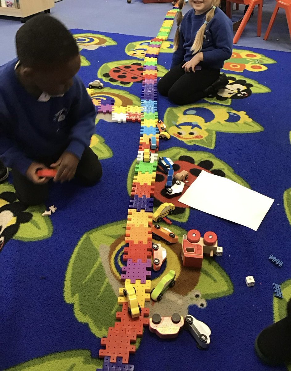 These two Reception children are in agreement that ‘Stickle Bricks are the best!’ @original_sticklebricks. After building a fantastic house, they joined the rest of their classmates and used #rainbowblocks to lay a road that stretched the whole length of the classroom.