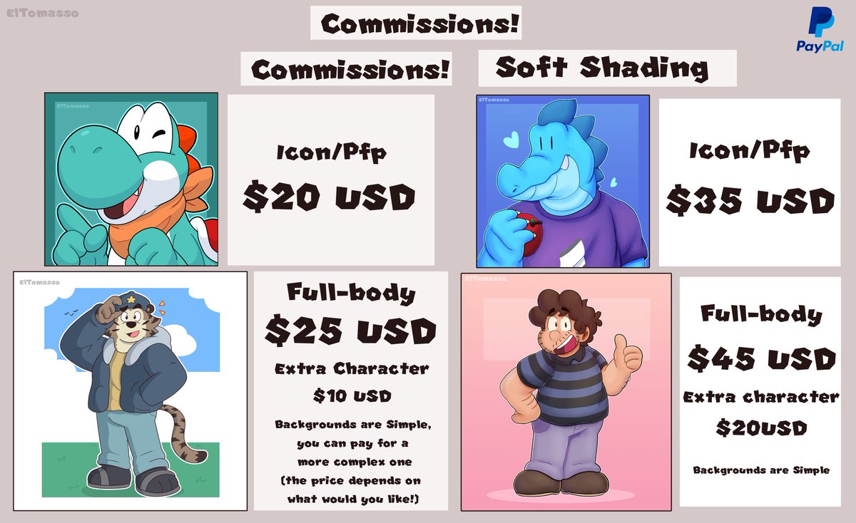 *COMMISSIONS OPEN!* I am BACK right NOW, I am taking new slots to start this Thursday!!! So if you are interested or have any question, hit me up on DMs or here!! Payment is by PAYPAL!!! Sharing also helps a lot, thank you so much everyone!