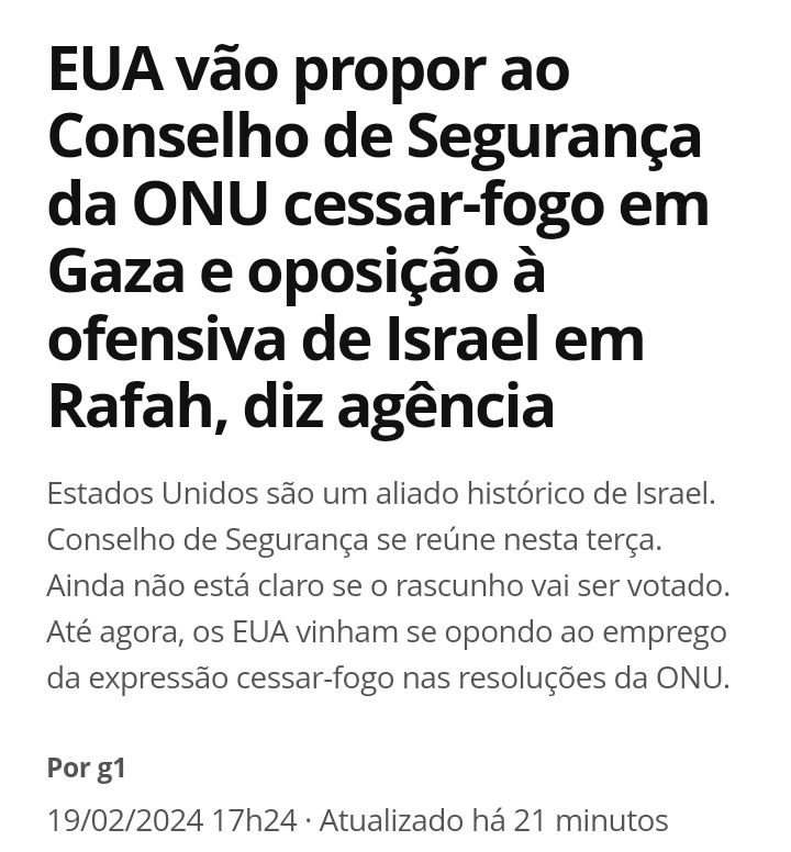 BOA NOTÍCIA Após FALA DE LULA TER CRITICADO GENOCÍDIO NA FAIXA DE GAZA EUA QUER PROPOR NO CONSELHO DE SEGURANÇA DA ONU CESSAR-FOGO EM GAZA LULA ESTÁ CERTO LULA TEM RAZÃO LULA GIGANTE DIPLOMÁTICO #LulaHoraDaColheita #LulaReestatizeEletrobras #AposentadosLutam @LulaOficial