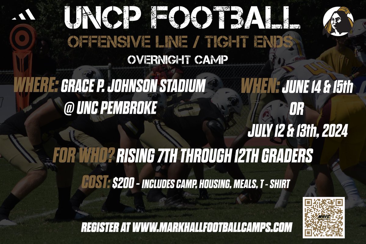 🚨Calling all Offensive Linemen 🚨

We are excited to announce a 2 day overnight OL / TE Camp! Details and registration at the link below! Come get coached and COMPETE! 

markhallfootballcamps.com