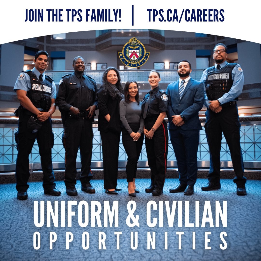 The Toronto Police Service is a diverse family made up of both Uniform and Civilian members. Where do you see yourself? Visit tps.ca/careers to stay up to date with new job opportunities!