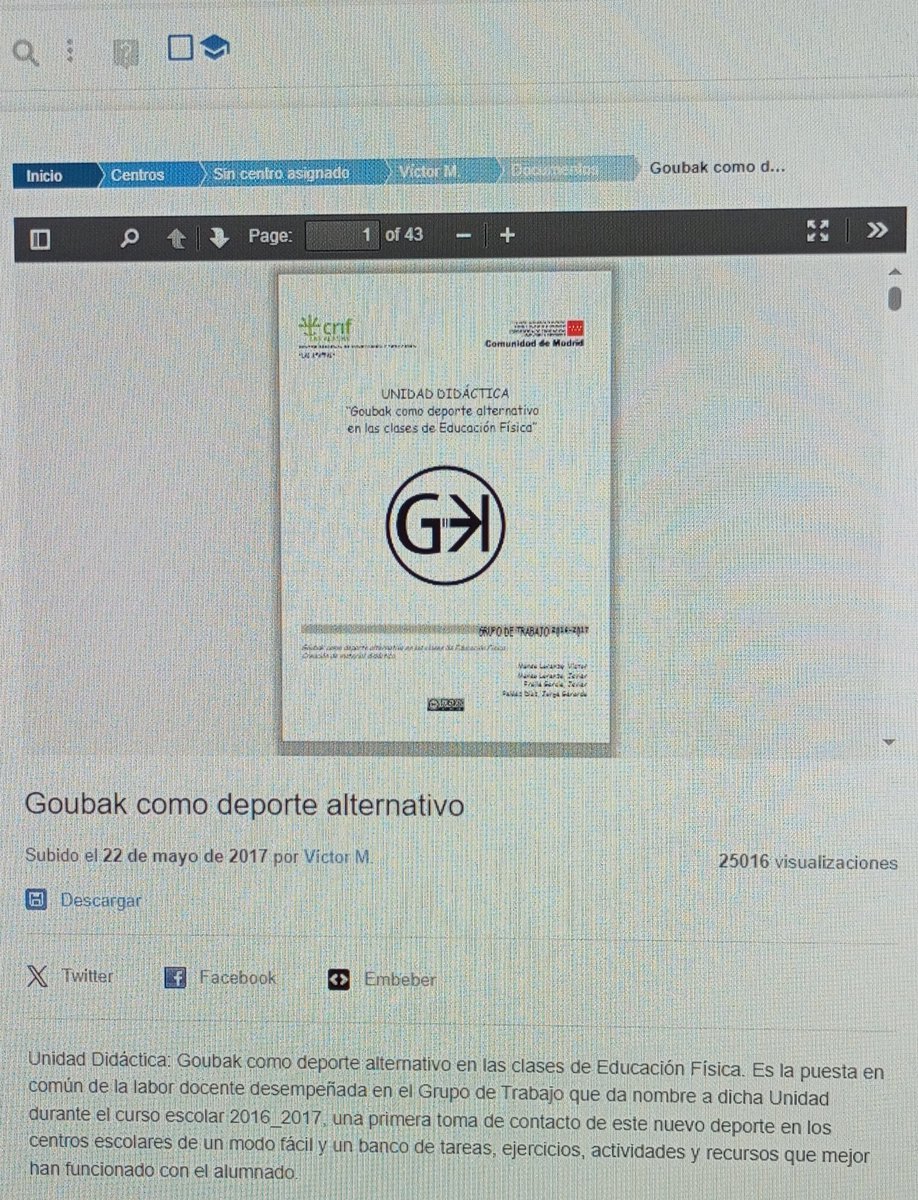 Más de 25.000 visualizaciones de la primera aproximación didáctica publicada sobre @goubak_sport en la #Mediateca de @educamadrid 👉🏻Grupo de trabajo junto a @Jav_Fra_Gar con la colaboración del @CRIFAcacias 💪🏻Seguimos 🤝🏻