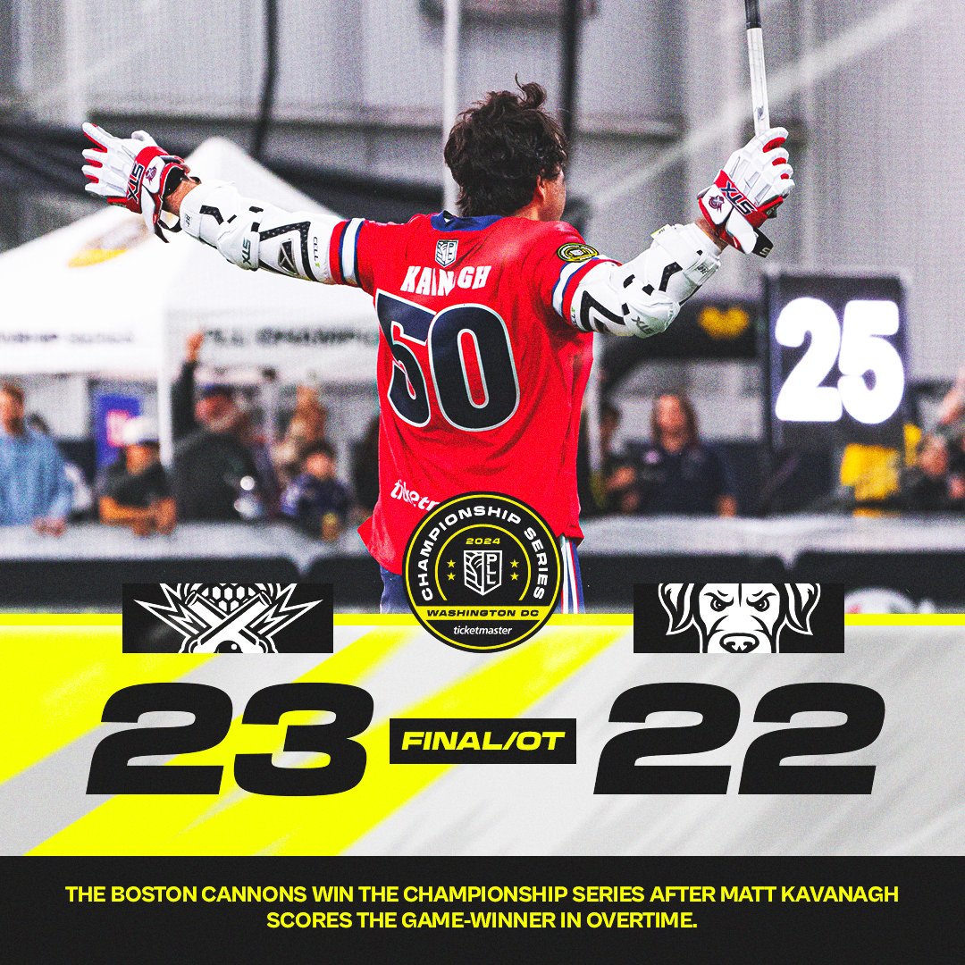 CANNONS WIN IT IN ALL OVERTIME 🏆

The <a href="/PLLCannons/">Boston Cannons</a> defeat the <a href="/PLLWaterdogs/">Philadelphia Waterdogs</a> 23-22 in an EPIC battle in D.C. to become the 2024 Championship Series Champs 💥