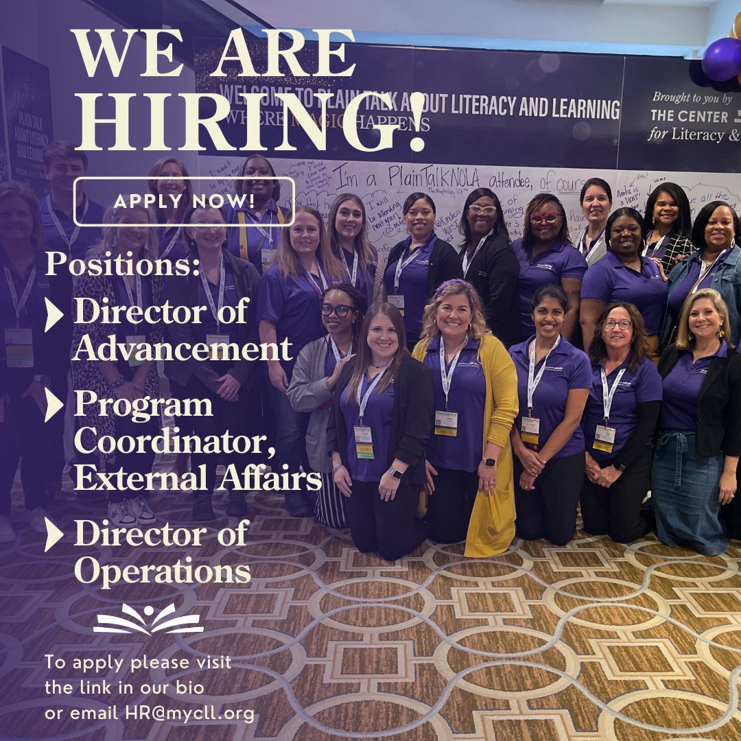 The Center's team is growing! 
We are looking for Director of Advancement, Program Coordinator, External Affairs and Director of Operations. 

For more information or to apply, please visit mycll.org/careers/ or email HR@mycll.org