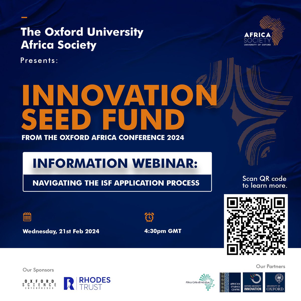 📢 #SaveTheDate! Join us for an info webinar on the Innovation Seed Fund (ISF) 2024. Get insights on the application process, criteria, and how to stand out as an ISF applicant.  🗓️ Date: Wed, 21st Feb 🕟 Time: 4:30 PM GMT 🔗 Register now: forms.gle/pRDE3p8YzQfoG3…