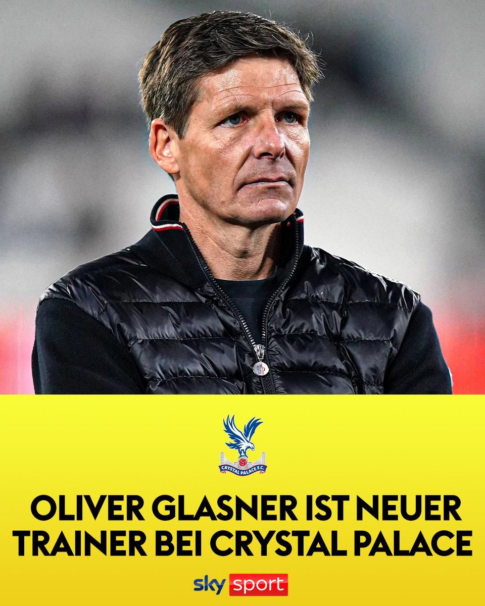 SkySportDE's tweet image. Oliver Glasner ist neuer Trainer bei Crystal Palace!👀

↪️ Der Österreicher übernimmt das Amt von Roy Hodgson, der zuvor seinen Rücktritt erklärt hat. Glasner unterschrieb in Süd-London einen Vertrag bis zum Sommer 2026. ✍️

#SkyTransfer #CrystalPalace #Glasner