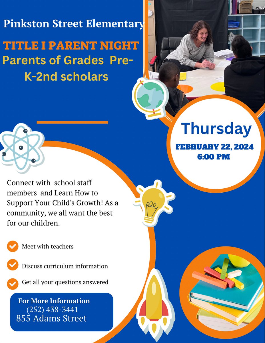 We look forward to seeing parents of our grades Pre-K -2nd scholars  on Thursday, February 22  at 6:00 PM. See you then. <a href="/PinkstonPride/">Pinkston Street Elementary</a>