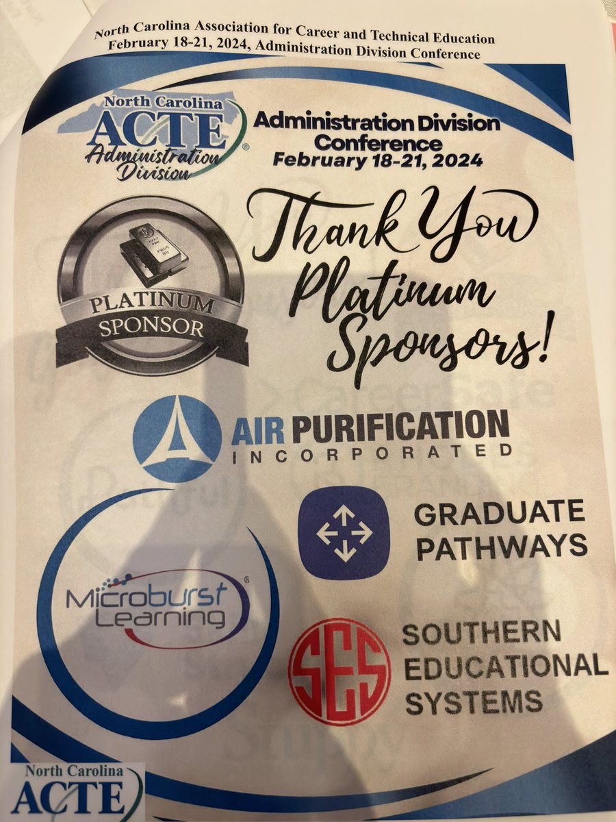 AllisonCTE's tweet photo. ๐ A big thank you to our platinum sponsors for their generous support at the NCACTEA Spring Conference 2024! Your contributions help make this event a success. #NCACTEA #LearningthatWorks #careerready #CTETheHotTopic @NcacteE https://t.co/00EfsXrtha
