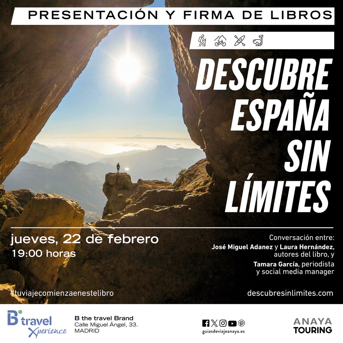 viajerosanaya's tweet photo. ¡Descubre España sin límites en el próximo #TravelTalks de @XperienceMadrid! 🌍
Acompáñanos en esta experiencia única con José Miguel Adánez y Laura Hernández. 🗺
📅 22 de febrero a las 19.00 h
📍 Xperience Madrid (C/ Miguel Ángel, 33, #Madrid).
ℹ️👉 https://t.co/YULZRMLZyg https://t.co/803IXCLN1p